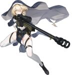 1girl absurdres agnes_(counter:side) ai_arctic_warfare blonde_hair bolt_action breast_curtains counter:side dress full_body green_eyes gun habit hair_over_one_eye heterochromia highres holding holding_gun holding_weapon official_art pelvic_curtain rifle simple_background sniper_rifle solo tachi-e thigh_strap thighhighs transparent_background veil weapon white_thighhighs yellow_eyes 