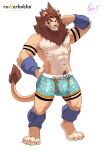  2023 abs absurd_res anthro armwear biped brown_body brown_fur brown_mane bulge claws clothing digital_media_(artwork) digitigrade felid flexing_bicep full-length_portrait fur hi_res legwear lion male mammal mane muscular muscular_anthro muscular_male negger pantherine pecs portrait solo standing tail tail_tuft tan_body tan_fur toe_claws tuft underwear white_body white_fur 