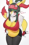  &lt;3 absurd_res anthro biped black_body blizzard_entertainment blush bra braixen breasts brown_eyes cleavage clothed clothing eyelashes female fur generation_6_pokemon gloves hand_on_stomach handwear hi_res kambo kemono kiriko_(overwatch) looking_at_viewer nintendo orange_body orange_fur overwatch pokemon pokemon_(species) pregnant pregnant_female simple_background smile solo sports_bra sportswear underwear white_background white_body white_fur 