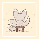  animal_focus border cinccino commentary_request from_behind full_body highres neko_gyoza no_humans notice_lines on_stool partial_commentary pokemon pokemon_(creature) simple_background standing stool white_border yellow_eyes 