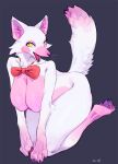  anthro bebebebebe breasts claws female fur open_mouth pink_body pink_fur red_bow_tie simple_eyes solo white_body white_fur yellow_eyes 