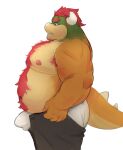  2023 anthro belly big_belly bottomwear bottomwear_pull bowser briefs bulge clothing clothing_pull detailed_bulge hi_res humanoid_hands koopa lentejota6 male mario_bros meme meme_clothing moobs nintendo nipples overweight overweight_male portrait pulling_up_pants scalie side_view solo tail thick_tail three-quarter_portrait tight_pants_(meme) tighty_whities underwear white_briefs white_clothing white_underwear 