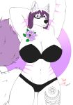  anthro arm_tattoo big_breasts blurred_background bra breasts canid canine canis cleavage clothed clothing curvy_figure eyewear fan_character felid female fluffy fluffy_tail glasses hair hand_behind_head hi_res hybrid leg_tattoo lingerie long_hair long_tail mammal markings matching_underwear neon_lion pantherine pose purple_eyes purple_hair raised_arm shoulder_tattoo simple_background slim smile smiling_at_viewer smirk solo strapless_bra strapless_clothing strapless_underwear striped_markings stripes tail tattoo thigh_tattoo tiger underwear wide_hips wolf 