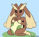  brown_body brown_fur egg fur generation_4_pokemon lagomorph leporid lopunny mammal nintendo pixiecatsupreme playboy_outfit pokemon pokemon_(species) rabbit sitting smile smiling_at_viewer 