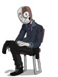  belt_accessory chair dean_(sevens_artchive) dress_shoes facial_markings falsiem furniture head_markings hi_res holster humanoid male markings missing_tooth necktie not_furry on_chair sevens_artchive simple_background sitting sitting_on_chair solo suit_jacket worn_clothing 