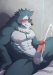  abs absurd_res anthro balls bodily_fluids breke canid canine canis chuurow cum embarrassed erection genital_fluids genitals hi_res lifewonders male mammal muscular muscular_anthro muscular_male nipples orgasm pecs penis solo tokyo_afterschool_summoners wolf 