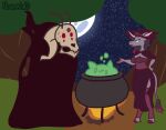  anthro big_breasts big_butt breasts butt cauldron clothing female fire goo_creature hat headgear headwear hi_res hoodie hooves horn magic_user nokamiwd oleander_(tfh) simple_background them&#039;s_fightin&#039;_herds thick_thighs topwear witch_costume witch_hat 