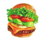  bun_(food) burger butayaro1 cheese food food_focus lettuce meat no_humans original shadow simple_background sparkle still_life tomato tomato_slice white_background 