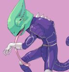  anthro bodysuit clothing countershading digital_media_(artwork) green_body green_scales leon_powalski lizard long_tongue looking_at_viewer narrowed_eyes nintendo pink_background reptile scales scalie shaded simple_background skinsuit solo squint star_fox sunoko24 tight_clothing tongue 