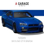  a_garage artist_name blue_car car english_text highres license_plate motor_vehicle nissan nissan_skyline nissan_skyline_r34 no_humans original shadow simple_background vehicle_focus white_background 