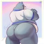  2023 animal_crossing anthro bear belly big_belly big_butt black_nose butt clothing curt_(animal_crossing) debudraws grey_body hi_res male mammal nintendo obese obese_male overweight overweight_male shirt solo topwear 