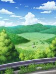  aoha_(twintail) blue_sky building bush cloud cloudy_sky day forest guard_rail mountain mountainous_horizon nature original rice_paddy river road rural scenery sky tree village weeds 
