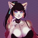  1:1 2023 5_fingers absurd_res accessory anthro artist_name big_breasts blue_eyes bra breasts choker clawed_fingers claws clothed clothing collar collarbone colored cute_expression dark_hair digital_drawing_(artwork) digital_media_(artwork) digital_painting_(artwork) domestic_cat ear_piercing felid feline felis female fingers fluffy_ears fur ginger hair hair_accessory hi_res inner_ear_fluff jewelry lingerie mammal necklace orange_hair piercing ponytail portrait shaded signature simple_background simple_coloring simple_shading sketch sketchy smile solo solo_focus tan_body tan_fur text topwear tuft tufted_ears underwear url watermark white_body wushruw 