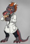  arix_crim bottomwear clipboard clothing coat doctor eye_scar facial_scar feather_hair feathers grey_body grey_scales hi_res horn horn_jewelry horn_ring jewelry kobold lab_coat medical_instrument orange_eyes orange_feather_hair pants pen pseudo_hair red_body red_scales reptile ring_(jewelry) scales scalie scar scientific_instrument starwolfskin stethoscope tail topwear zgf_art zgf_gaming 