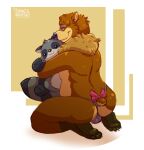  accessory animal_plushie anthro balls bear bow_(feature) bow_accessory brown_bear butt claws clothing cute_expression embrace furgonomics genitals hug hugging_plushie kneeling looking_at_viewer male mammal mockthebear panties paws plushie solo solo_focus spacenoise tail tail_accessory underwear ursine 