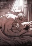  2boys arm_hair bara black_hair blonde_hair chest_hair closed_eyes couple cris_art hand_on_another&#039;s_back hulkling imminent_kiss lying lying_on_person male_focus marvel multiple_boys muscular muscular_male nude on_back on_bed pectorals short_hair sideburns smile sparse_stubble sunlight thick_eyebrows toned toned_male upper_body wiccan window yaoi 