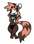  2023 anthro big_bulge biped black_clothing bottomwear brown_body brown_fur brown_tail bulge clothing dogguyd fangs fur green_clothing green_eyes legwear male mammal multicolored_body multicolored_fur open_mouth orange_body orange_fur orange_tail paws procyonid raccoon smile solo tail teeth thick_thighs tongue topwear two_tone_body two_tone_fur two_tone_tail white_body white_fur wide_hips 