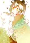  1girl 2014 animal_ears ayinyin bear_ears bear_girl blush cape character_name cross dated funamusea green_cape looking_at_viewer rimalis_(funamusea) short_hair_with_long_locks solo wavy_hair white_background 