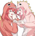  2girls absurdres blush bocchi_the_rock! closed_eyes cosplay embarrassed gotoh_hitori highres kigurumi kita_ikuyo multiple_girls pink_hair puhen red_hair smile 