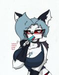  anthro big_breasts blush breasts female food helluva_boss licking loona_(helluva_boss) pace-maker popsicle popsicle_in_mouth solo tongue tongue_out 