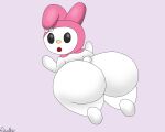  big_butt butt butt_focus female hi_res huge_butt lagomorph looking_at_viewer lying mammal my_melody on_front onegai_my_melody pink_background pink_hood reathe sanrio simple_background solo surprised_expression thick_thighs white_body 