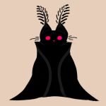  ambiguous_gender antennae_(anatomy) anthro arthropod black_body black_fur clothed clothing domestic_cat felid feline felinehexes felis fur hybrid insect lepidopteran looking_at_viewer mammal moth red_eyes robe simple_background solo tan_background whiskers 