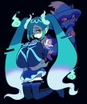  1girl black_thighhighs detached_sleeves floating ghost ghost_miku_(project_voltage) glitch gradient_hair hair_between_eyes hatsune_miku highres long_hair mismagius multicolored_hair pokemon pokemon_(creature) project_voltage see-through see-through_skirt skirt sleeves_past_fingers sleeves_past_wrists thighhighs twintails very_long_hair vocaloid will-o&#039;-the-wisp_(mythology) yellow_eyes zapi_(ri3cv) 