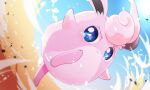 asakirirokuyu blue_eyes closed_mouth commentary_request frown full_body looking_at_viewer multicolored_background no_humans pokemon pokemon_(creature) serious simple_background solo v-shaped_eyebrows wigglytuff 