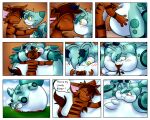  abdominal_bulge adoration air_inflation ambiguous_species anthro belly belly_expansion belly_inflation blowing_kiss blue_body blue_fur blush blush_lines brown_body brown_fur comic crashing dialogue dirt domestic_cat duo embrace english_text expansion extreme_size_difference felid feline felis female fur grass hug inflated_belly inflation kiss_on_lips kissing male male/female mammal markings motion_lines plant puffed_cheeks puffed_tail puffkiss size_difference speech_bubble splatter striped_body striped_markings stripes text tikend tikend_(character) 