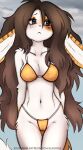  anthro bikini clothing elronya fan_character female freckles hair hi_res lagomorph leporid long_hair long_tail mammal rabbit ronya solo suvi_(elronya) swimwear tail 