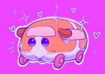  1other animal_ears black_eyes blush english_commentary guinea_pig heart kokodebear light_blush no_pupils orange_fur other_focus potato_(pui_pui_molcar) pui_pui_molcar simple_background solo sparkle wheel white_fur 