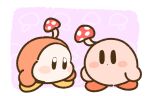  blush_stickers colored_skin commentary_request empty_eyes kirby kirby_(series) mochi_(mochi235_en) mushroom mushroom_on_head no_humans pink_skin solid_oval_eyes waddle_dee 