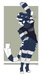  anthro blue_body blue_fur charthur_(floraverse) collarbone female floraverse fur fur_tuft genitals hands_on_hips hi_res oversized_shirt pantsless pomegraniter pussy solo stretching tippy_toes tired tuft turf_tiger webcomic 
