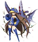  1girl baseball_bat baseball_cap blue_footwear boots breasts brown_eyes brown_hair carrying_over_shoulder choker cleavage disgaea disgaea_rpg earrings elbow_gloves full_body gloves hat highres holding holding_baseball_bat horned_hat jewelry kazamatsuri_fuuka long_hair miniskirt non-web_source official_art photoshop_(medium) pleated_skirt skirt small_breasts solo thigh_boots transparent_background very_long_hair wings 