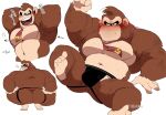  anthro ape blush brown_body brown_fur bulge butt clothing crouching donkey_kong_(character) donkey_kong_(series) fur gorilla haplorhine hi_res hyaku_(artist) jockstrap lying male mammal muscular muscular_anthro muscular_male navel necktie nintendo on_back pecs primate smile solo underwear 