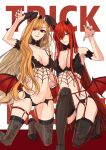  2girls artist_request black_horns blonde_hair breasts demon_horns demon_wings fate/grand_order fate/grand_order_arcade fate_(series) hair_over_one_eye highres horns large_breasts looking_at_viewer multiple_girls nero_claudius_(fate) oda_nobunaga_(fate) oda_nobunaga_(maou_avenger)_(fate) queen_draco_(fate) queen_draco_(third_ascension)_(fate) red_eyes red_hair white_background wings 