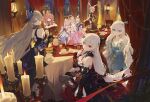  6+girls animal_ears anniversary bare_shoulders black_dress breasts bronya_zaychik bronya_zaychik_(herrscher_of_truth) candle chinese_clothes cup detached_sleeves dress elysia_(herrscher_of_human:ego)_(honkai_impact) elysia_(honkai_impact) flower food grey_hair hair_flower hair_ornament highres honkai_(series) honkai_impact_3rd indoors kiana_kaslana kiana_kaslana_(herrscher_of_finality) large_breasts logo long_hair looking_at_viewer luna_(honkai_impact) modare multicolored_hair multiple_girls official_alternate_costume official_art one_eye_closed pancake pink_hair raiden_mei raiden_mei_(herrscher_of_origin) red_eyes rita_rossweisse rita_rossweisse_(fallen_rosemary) rozaliya_olenyeva rozaliya_olenyeva_(fervent_tempo) seele_vollerei seele_vollerei_(herrscher_of_rebirth) sitting streaked_hair theresa_apocalypse theresa_apocalypse_(lunar_vow:_crimson_love) theresa_apocalypse_(starlit_astrologos) twintails white_hair winking_(animated) yae_sakura yae_sakura_(darkbolt_jonin) zhuge_kongming_(honkai_impact) 