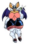  actioncoaster anthro armor bat big_breasts breastplate breasts chaos_emerald clothing dot_eyes female gem gloves hair handwear hi_res huge_breasts legwear mammal narrowed_eyes rouge_the_bat sega smile solo sonic_the_hedgehog_(series) spandex tan_body thick_thighs thigh_highs tight_clothing white_hair wide_hips wings 