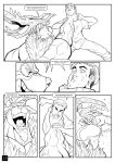 anthro antlers chokehold clothing comic deer hi_res horn human line_art male mammal maurice_(nexus) monochrome muscular muscular_anthro muscular_male nexus nude open_mouth open_smile punch smile 