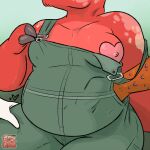  1:1 anthro areola breasts capybara caviid clothing eclairscollection exposed_breasts female groping_breasts heart_areola hi_res mammal overalls pinup pose rodent slightly_chubby undressing 