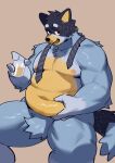  2023 9x8bit absurd_res anthro australian_cattle_dog bandit_heeler barazoku belly biceps big_belly big_muscles bluey_(series) canid canine canis cattledog chubby_anthro chubby_male claws clothed clothing crotch_tuft domestic_dog fur genitals herding_dog hi_res looking_at_viewer male mammal musclegut muscular muscular_anthro muscular_male nipples pastoral_dog pecs slightly_chubby solo standing thick_thighs topless topless_male tuft 