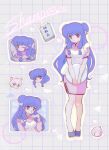  absurdres breasts cat circle double_bun en_0410 full_body hair_bun heart highres one_eye_closed open_mouth purple_footwear purple_hair ranma_1/2 red_eyes retro_artstyle shampoo_(cat) shampoo_(ranma_1/2) smile standing television translation_request variations 
