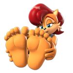  3d_(artwork) 5_toes alpha_channel anthro archie_comics blue_eyes brown_body brown_fur chipmunk digital_media_(artwork) eyelashes feet female foot_focus fur goldent5 ground_squirrel hair hi_res holding_feet humanoid_feet light lighting mammal massage narrowed_eyes plantigrade red_hair rodent sally_acorn sciurid sega short_ears simple_background sitting soles solo sonic_the_hedgehog_(archie) sonic_the_hedgehog_(comics) sonic_the_hedgehog_(series) toes transparent_background 