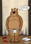  anthro balls barefoot bear bikini_briefs black_nose blue_boxers blue_clothing blue_underwear blush boxer_briefs boxers_(clothing) briefs briefs_only brown_body brown_fur bulge clothed clothing curtains dialogue english_text feet floor foxmanad fur genital_outline genitals hi_res male mammal navel overweight overweight_male penis penis_outline red_boxer_briefs red_clothing red_underwear solo striped_boxers text thought_bubble tighty_whities topless underwear underwear_only unknown_artist white_boxers white_briefs white_clothing white_underwear wood wood_floor 