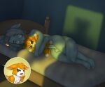  anthro balls bat bed bedroom canid canine canis caught caught_off_guard detailed_background digital_media_(artwork) duo dust:_an_elysian_tail dust_(elysian_tail) female fidget_(elysian_tail) fur furniture genitals green_eyes hair hi_res humanoid_genitalia humanoid_penis jonatanm male mammal membrane_(anatomy) membranous_wings nimbat nude open_mouth orange_body orange_fur penetration penis plushie plushophilia pussy sex tail white_body white_fur wings wolf 