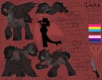  &lt;3 ambiguous_gender ambiguous_species angel brown_body brown_fur crossgender cutie_mark demon duct_tape equid equine feral friendship_is_magic fur genderfluid guardian_angel halo hasbro heart_hooves horn knife licking licking_lips locke_(pegacousin) mammal model_sheet my_little_pony pansexual pegacousin pegasus red_eyes shape_shifter solo tape teeth tongue tongue_out wings 