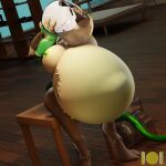  absurd_res anthro bandai_namco belly_inflation bodily_fluids breast_expansion breasts cum cum_in_mouth cum_inflation cum_inside digimon digimon_(species) digiwolx_(character) drinking drinking_cum expansion female genital_fluids hi_res hose hose_in_butt hose_inflation inflation onehundredandone renamon solo 