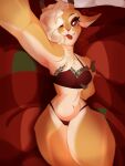  antelope anthro bed belly bovid disney female furniture gazelle gazelle_(zootopia) hi_res looking_at_viewer mammal one_eye_closed pink_kutal23 seductive selfie solo solo_focus tongue tongue_out zootopia 