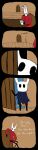  ambiguous_gender anthro arthropod black_body bodily_fluids clothed clothing comic dialogue diaper diaper_fetish digital_media_(artwork) duo english_text female genital_fluids hi_res hollow_knight hornet_(hollow_knight) insect long_image size_difference soiledvessels tall_image team_cherry text the_knight_(hollow_knight) urine vessel_(species) wearing_diaper wet_diaper wetting 