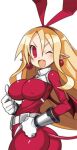  1girl alternate_breast_size ass blonde_hair bodysuit breasts disgaea flonne gigantic_breasts happy huge_ass huge_breasts large_breasts pointy_ears red_eyes tagme thesanstorm tight_clothes 